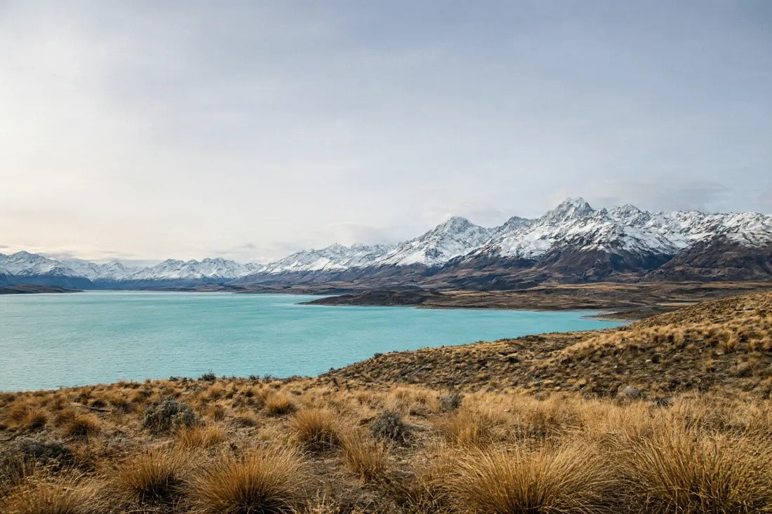 Lake Tekapo and the Southern Alps, the high country reached via Christchurch